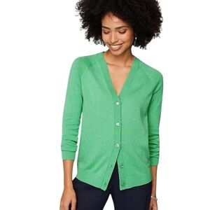 J. Jill Cardigan Organic Cotton Green V-Neck Sweater Large